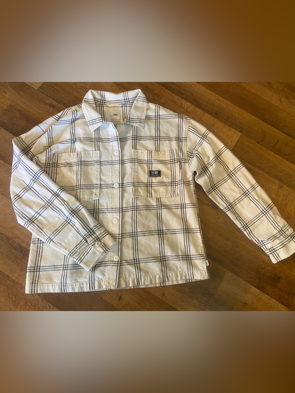 Vans Cream Plaid Button-Down Shirt with Black Windowpane Collegiate Vintage